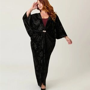 Unique Vintage black velvet embossed long kimono